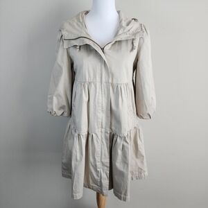 BB Dakota Hooded Tiered Jacket Womens Small Tan Utility Trench Coquette Prairie